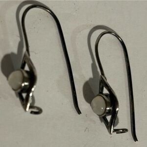 Silver Hook Earrings with White Quartz